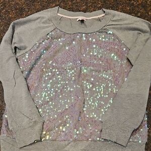 BONGO Gray Sequin Crew Neck Sweater
